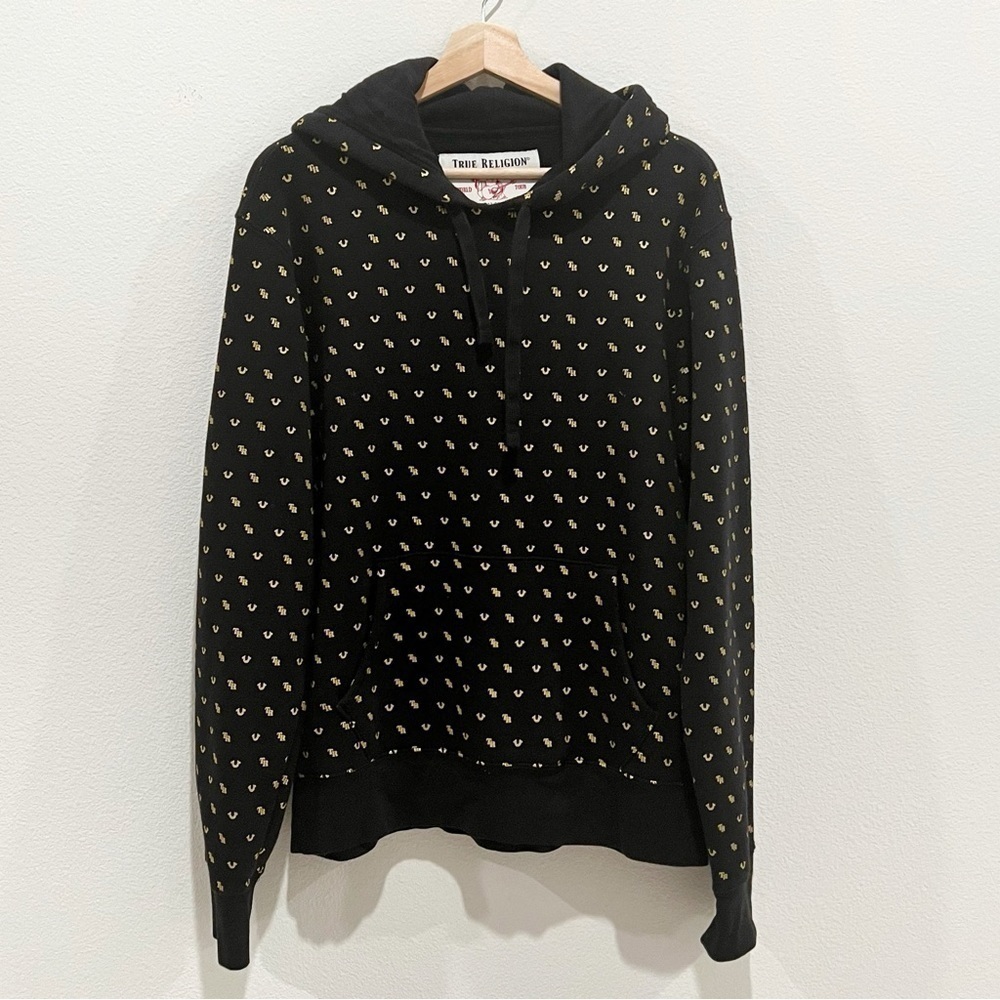 True Religion All Over Print Pullover Hoodie Sweatshirt Size M